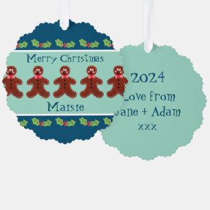 Personalized Cute Christmas Gingerbread Man Ornament Card