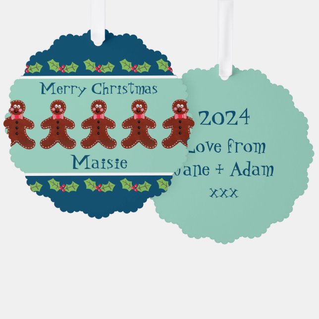 Personalized Cute Christmas Gingerbread Man  Ornament Card (Front/Back)