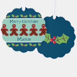 Personalized Cute Christmas Gingerbread Man  Ornament Card