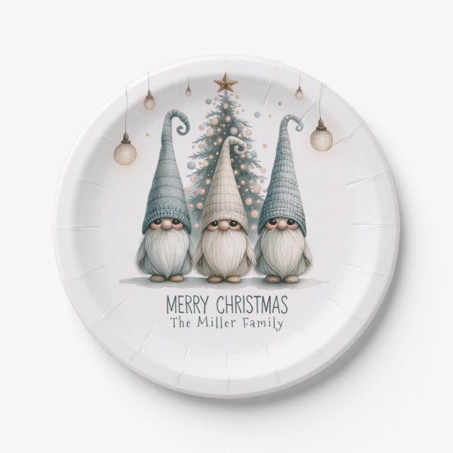 Personalized Cute Christmas Gnome Family Holiday Paper Plate (Front)