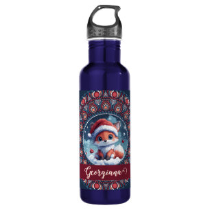 Personalized Cute Christmas Kawaii Fox Dot Mandala 710 Ml Water Bottle