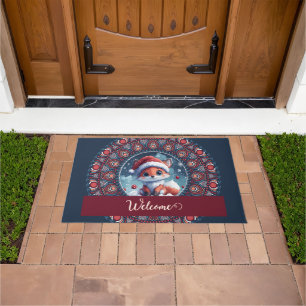 Personalized Cute Christmas Kawaii Fox Dot Mandala Doormat