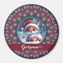 Personalized Cute Christmas Kawaii Fox Dot Mandala
