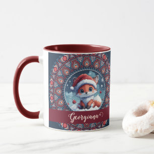 Personalized Cute Christmas Kawaii Fox Dot Mandala Mug