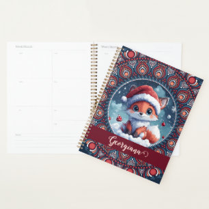 Personalized Cute Christmas Kawaii Fox Dot Mandala Planner