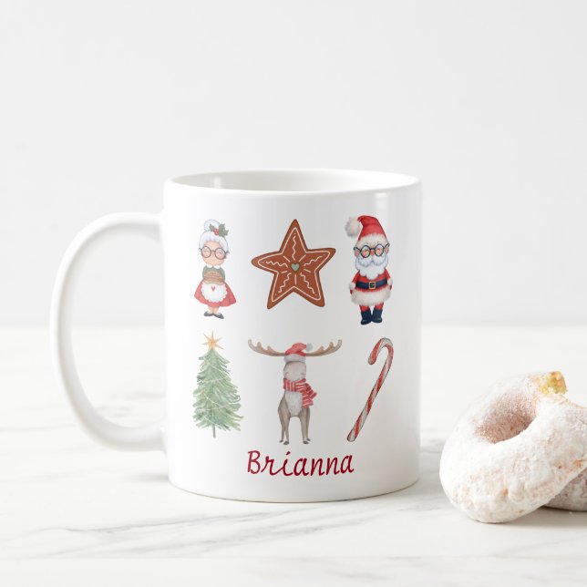 Personalized Cute Christmas Mug Santa Mrs. Claus  (With Donut)