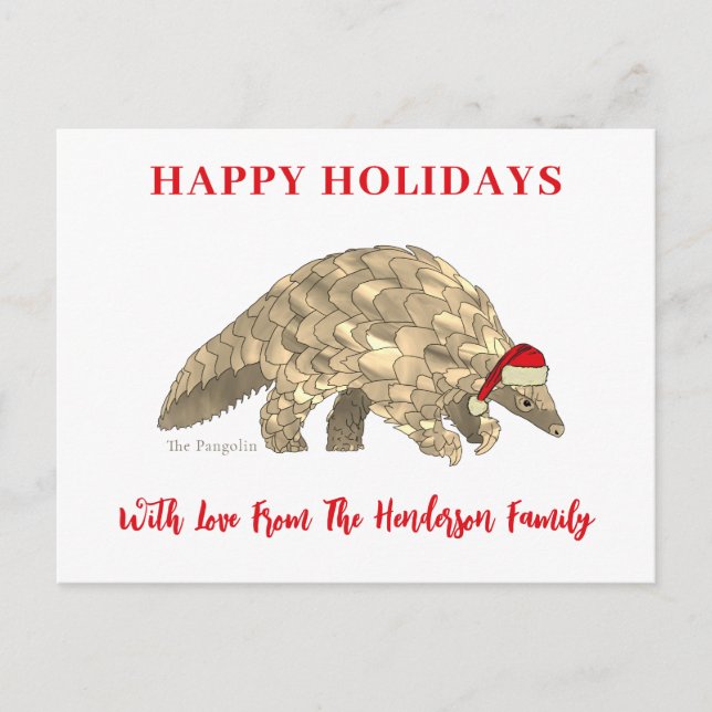 Personalized Cute Christmas Pangolin Holiday Postcard (Front)