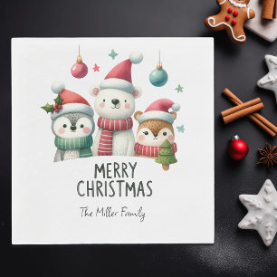 Personalized Cute Christmas Party Woodland Animals Napkin