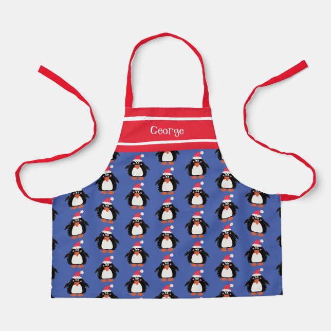 Personalized Cute Christmas Penguin Apron (Front)