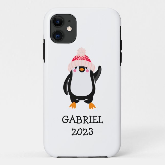Personalized Cute Christmas Penguin in Red Hat  Case-Mate iPhone Case (Back)