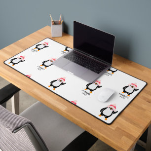Personalized Cute Christmas Penguin in Red Hat  Desk Mat