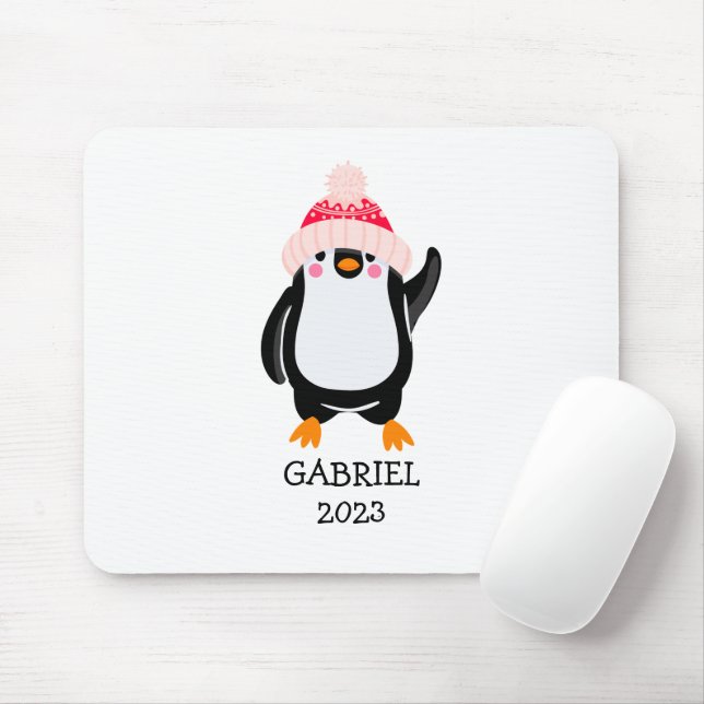 Personalized Cute Christmas Penguin in Red Hat  Mouse Pad (With Mouse)