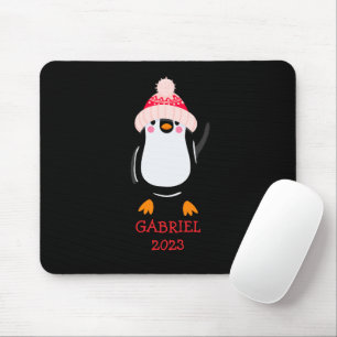 Personalized Cute Christmas Penguin in Red Hat  Mouse Pad