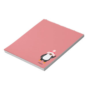 Personalized Cute Christmas Penguin in Red Hat  Notepad