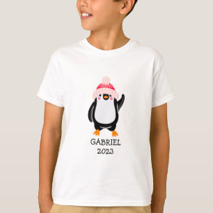 Personalized Cute Christmas Penguin in Red Hat T-Shirt