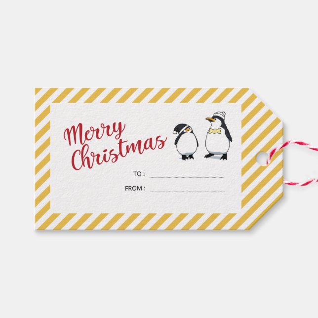 Personalized Cute Christmas Penguins  Gift Tags (Front (Horizontal))