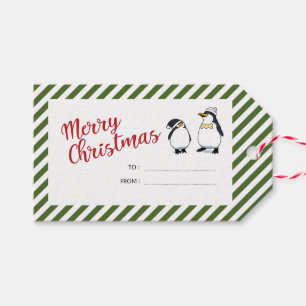 Personalized Cute Christmas Penguins Gift Tags