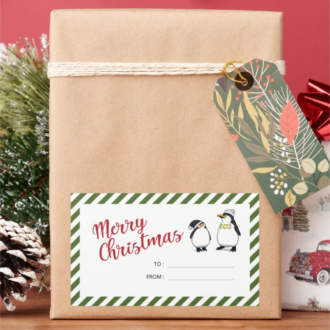 Personalized Cute Christmas Penguins  Sticker (Holiday)