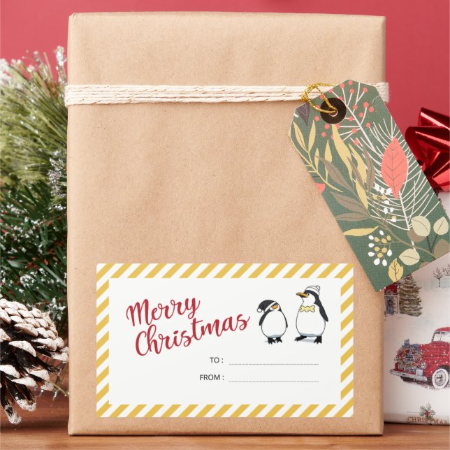 Personalized Cute Christmas Penguins  Sticker (Holiday)