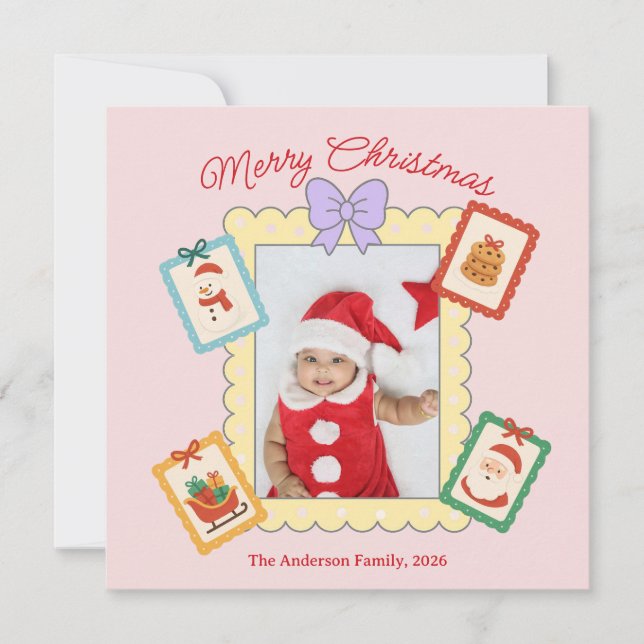 Personalized Cute Christmas Photo Collage  Holiday Card (Front)
