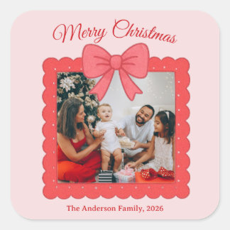 Personalized Cute Christmas Photo Collage  Square Sticker