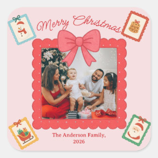 Personalized Cute Christmas Photo Collage  Square Sticker