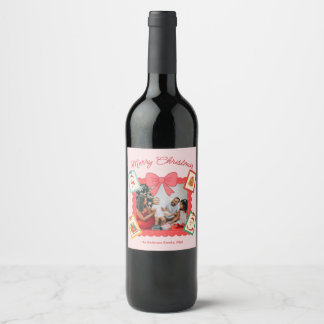 Personalized Cute Christmas Photo Collage  Wine Label