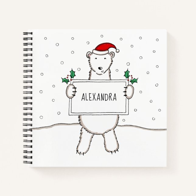 Personalized Cute Christmas Polar Bear Christmas Notebook (Front)