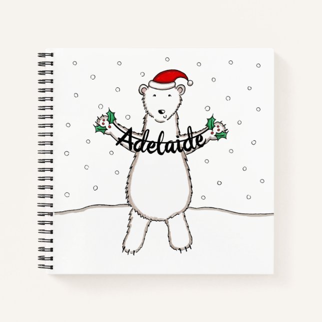 Personalized Cute Christmas Polar Bear Christmas Notebook (Front)