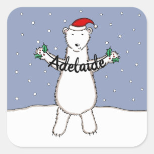 Personalized Cute Christmas Polar Bear Christmas Square Sticker