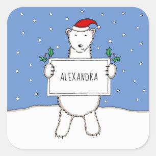 Personalized Cute Christmas Polar Bear Christmas  Square Sticker