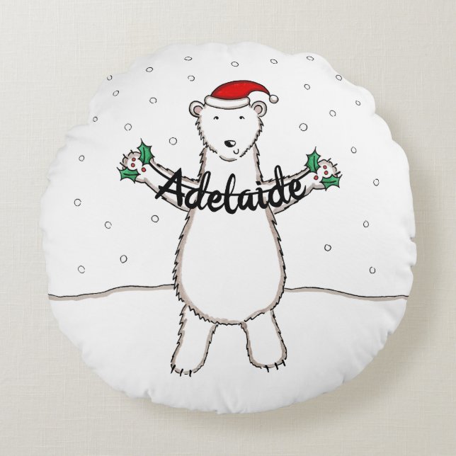 Personalized Cute Christmas Polar Bear Cushion (Front)