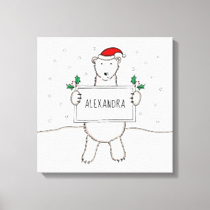 Personalized Cute Christmas Polar Bear Gift Canvas Print