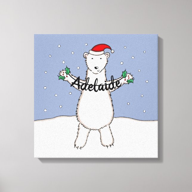 Personalized Cute Christmas Polar Bear Gift Canvas Print (Front)