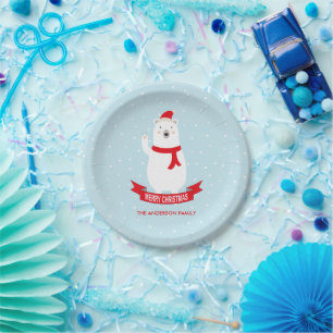 Personalized Cute Christmas Polar Bear Paper Plate