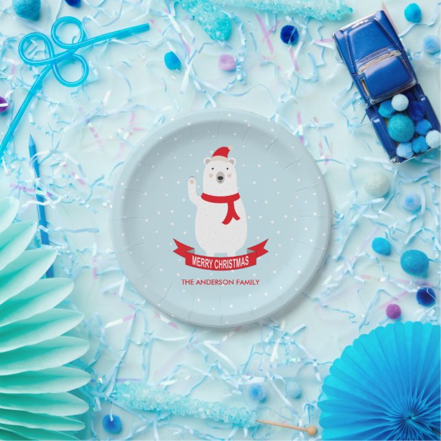 Personalized Cute Christmas Polar Bear Paper Plate (Party)
