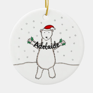 Personalized Cute Christmas Polar Bear Tree Ceramic Ornament