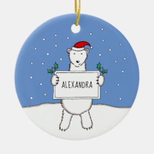 Personalized Cute Christmas Polar Bear Tree Ceramic Ornament