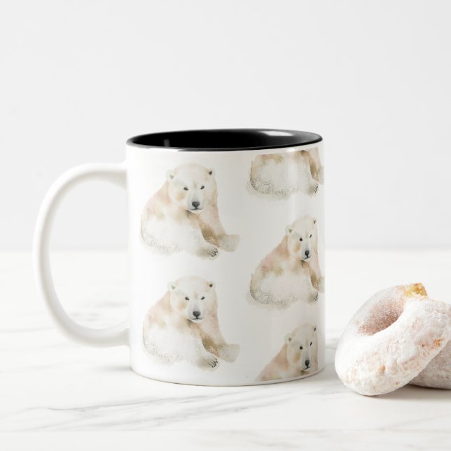 Personalized Cute Christmas Polar Bear Two-Tone Coffee Mug (With Donut)