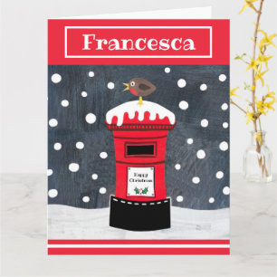 Personalized Cute Christmas Post Box & Robin Card