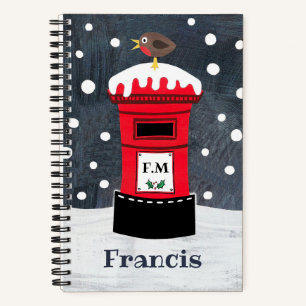 Personalized Cute Christmas Post Box & Robin Noteb Notebook