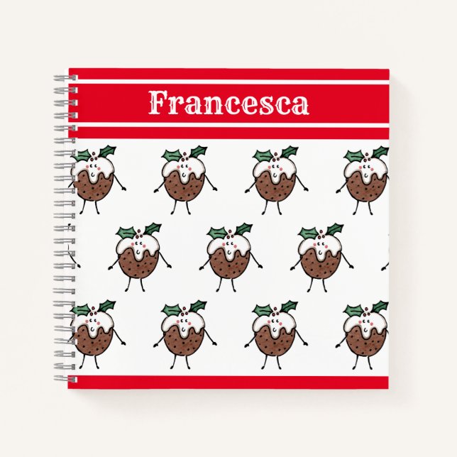 Personalized Cute Christmas Pudding Notebook (Front)