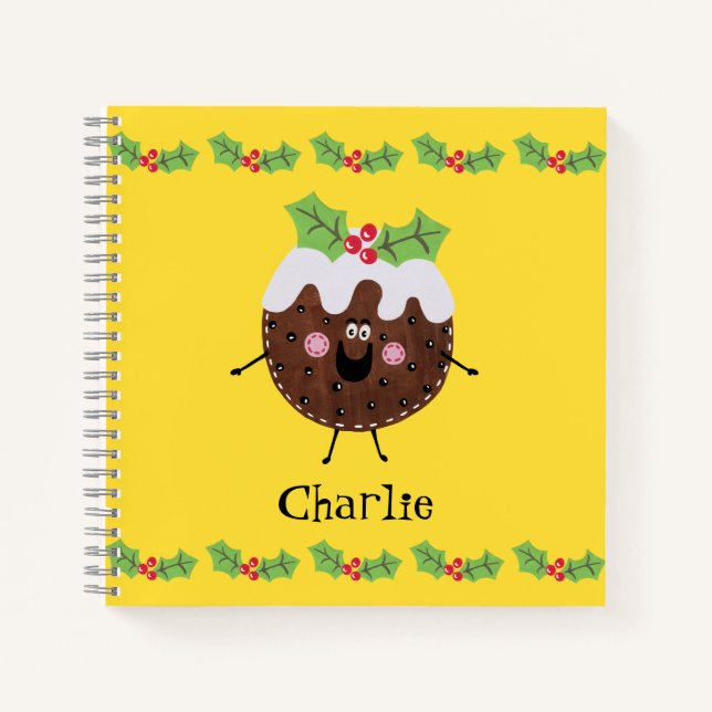 Personalized Cute Christmas Pudding Notebook (Front)