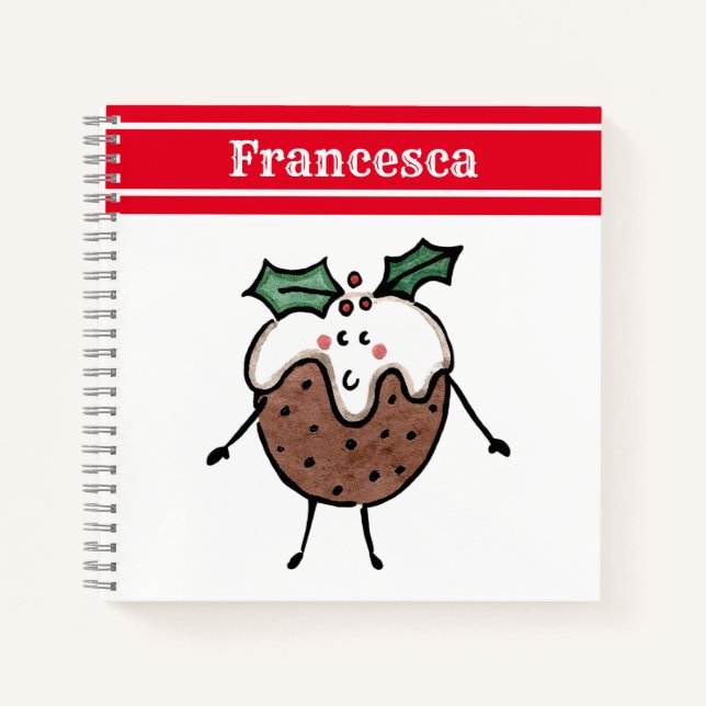 Personalized Cute Christmas Pudding Notebook (Front)