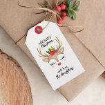 Personalized Cute Christmas Reindeer Face Gift Tags<br><div class="desc">A personalized Merry Christmas gift tag with a cute reindeer face. Personalize it by adding your own name.  A pretty finishing touch for all of your Christmas gifts. Designed for you by Blackberry Boulevard.</div>