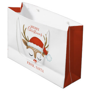 Personalized Cute Christmas Reindeer Face Large Gift Bag