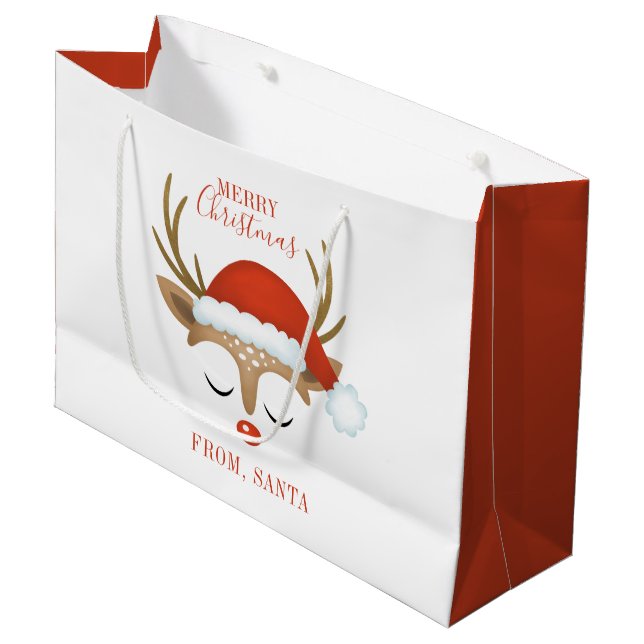 Personalized Cute Christmas Reindeer Face Large Gift Bag (Front Angled)
