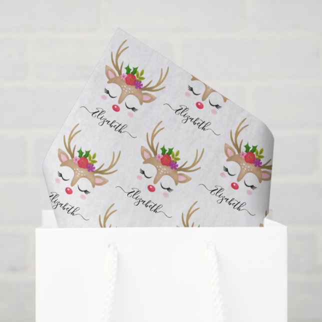 Personalized Cute Christmas Reindeer Face Tissue Paper (Gift Bag)