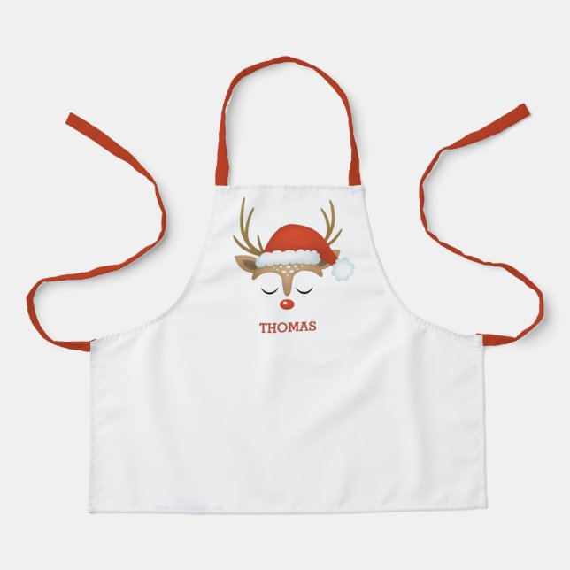 Personalized Cute Christmas Reindeer Kids Apron (Front)