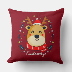 Personalized Cute Christmas Reindeer Throw Pillow